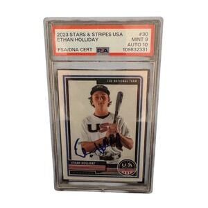 Ethan Holliday Signed 2023 USA Stars & Stripes 15U Team Auto Card ~ PSA 9/10!